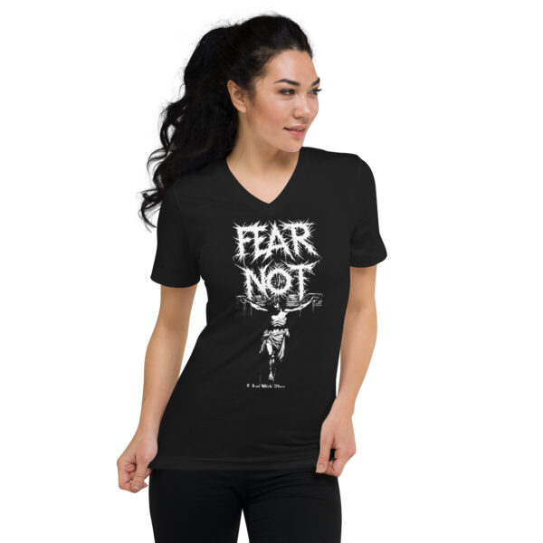 Fear Not Jesus on the Cross V-Neck Tee - Women's Isaiah 41:10 Inspired - Image 2