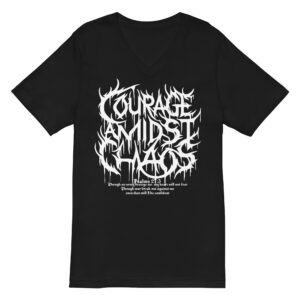 Courage Amidst Chaos Death Metal Logo V-Neck Tee - Women's Psalm 27:3 Inspired