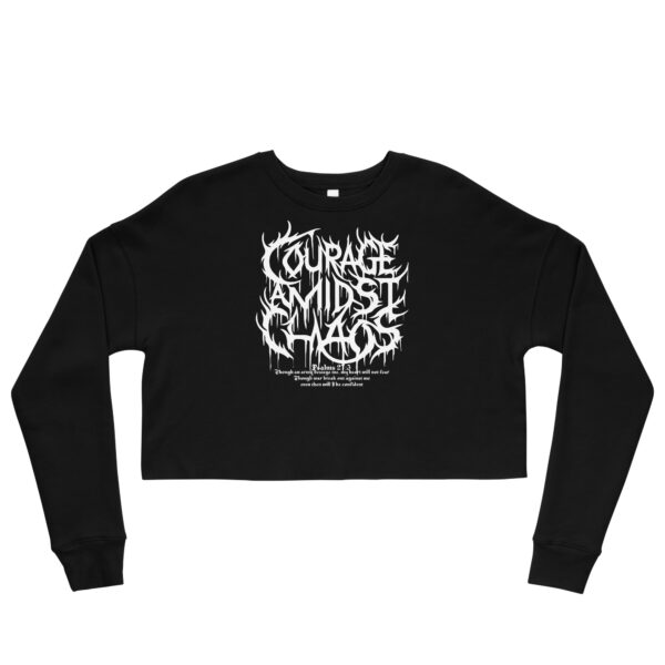 Courage Amidst Chaos Crop Sweatshirt - Women's Psalm 27:3 Inspired - Image 3